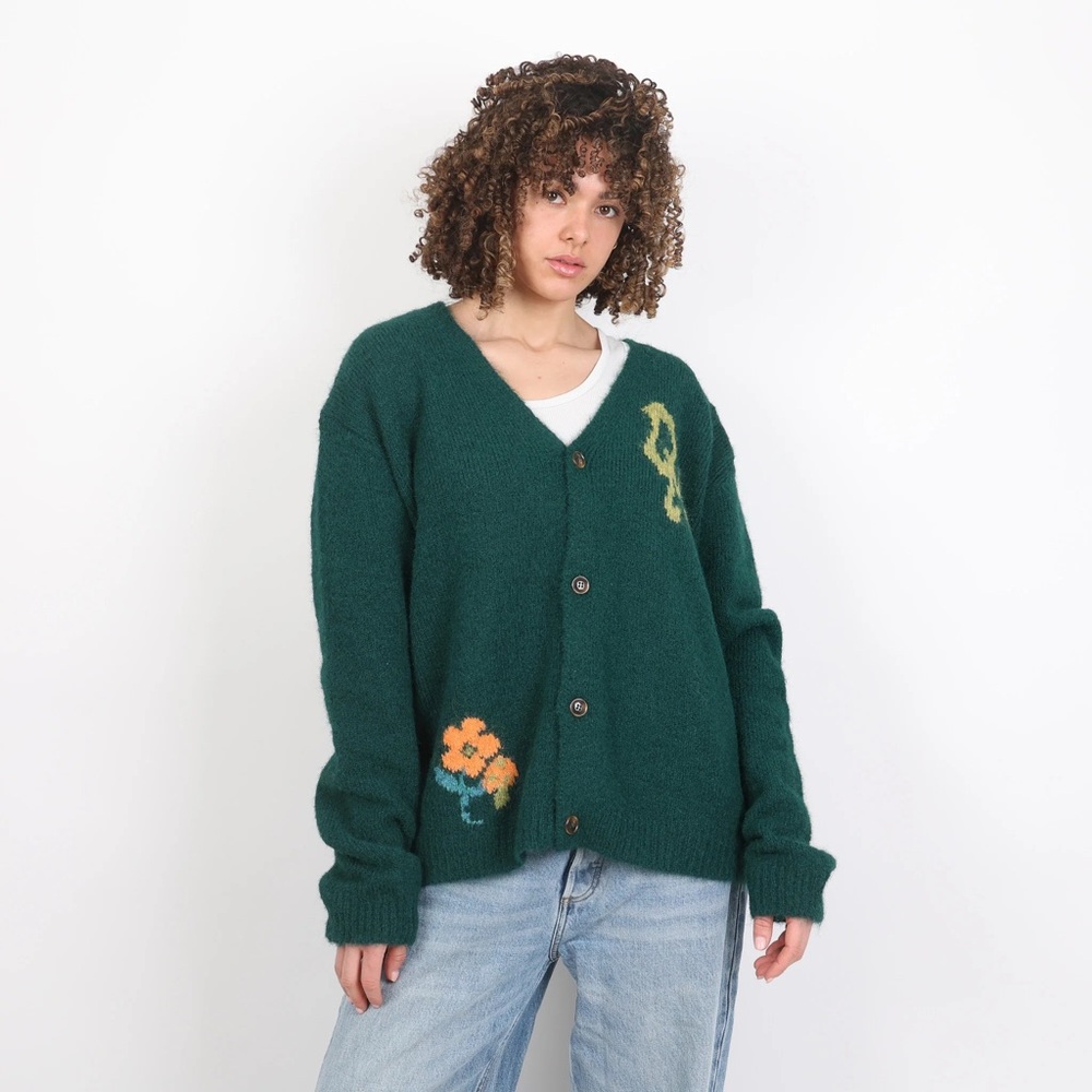 DAMSON MADDER Forager Intarsia Cardigan Size Small Green Floral Unisex Abstract